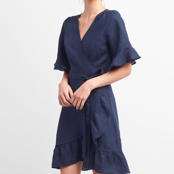 navy linen wrap dress